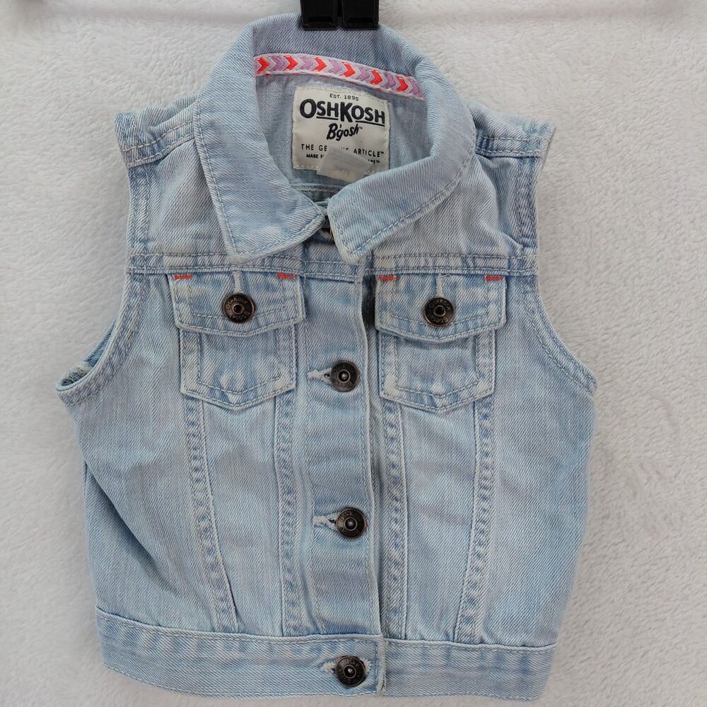 Vintage Osh Kosh BGosh Denim Vest Kids (Size 24M) Blue Button Trucker Jacket